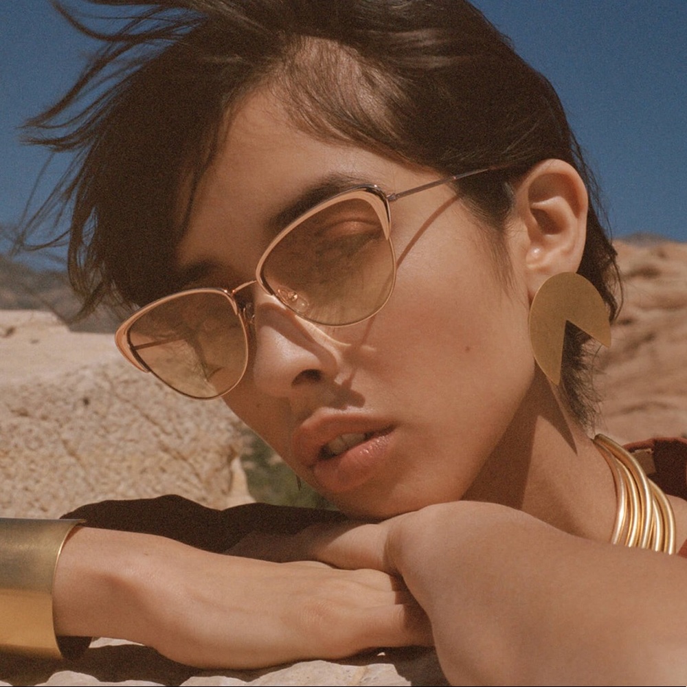 Garrett Leight Gold Cat Eye Sunglasses